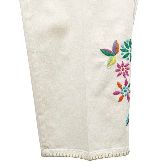 Sigrid Olsen Cream Pants Floral Embroidered Cropped Poet Pant Women’s Size 4 - Picture 10 of 15